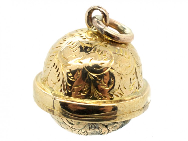 9ct Gold Victorian Revolving Globe Shaped Pendant with Bloodstone Seal