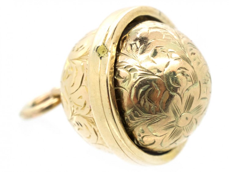 9ct Gold Victorian Revolving Globe Shaped Pendant with Bloodstone Seal
