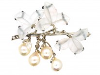 Carved Rock Crystal, Pearl & Diamond Brooch of Leaves & Flowers