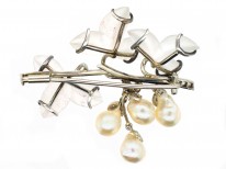 Carved Rock Crystal, Pearl & Diamond Brooch of Leaves & Flowers