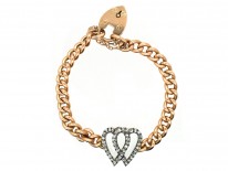 Edwardian 15ct Gold & Rose Diamond Double Heart Bracelet