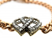 Edwardian 15ct Gold & Rose Diamond Double Heart Bracelet