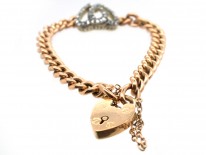 Edwardian 15ct Gold & Rose Diamond Double Heart Bracelet