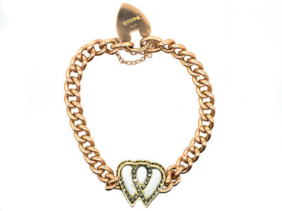 Edwardian 15ct Gold & Rose Diamond Double Heart Bracelet
