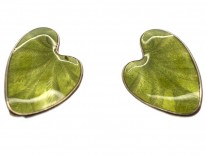 Silver Gilt Green Enamel Lily Pad Earrings by Finn Jensen