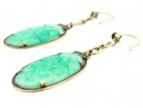 Art Deco Silver Gilt, Peking Glass, Red & Black Enamel Long Drop Earrings