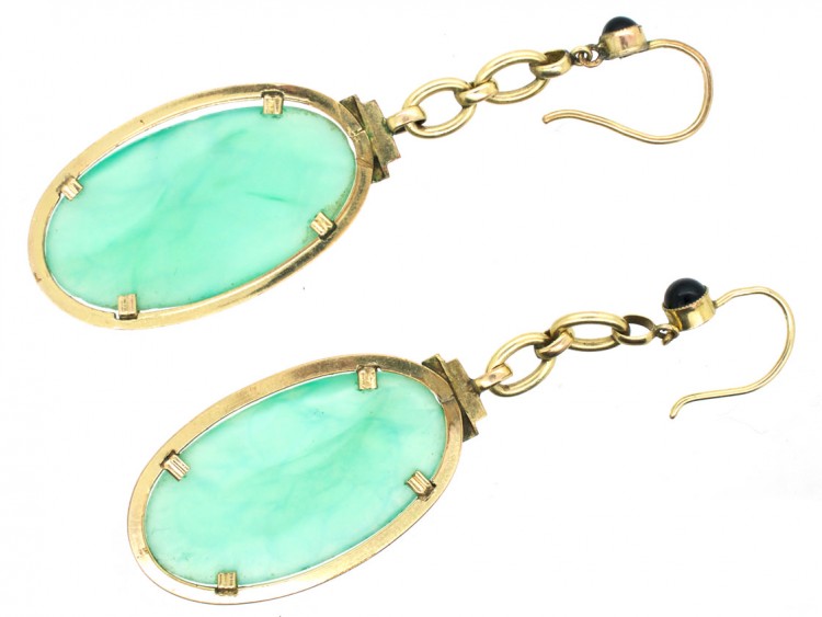 Art Deco Silver Gilt, Peking Glass, Red & Black Enamel Long Drop Earrings