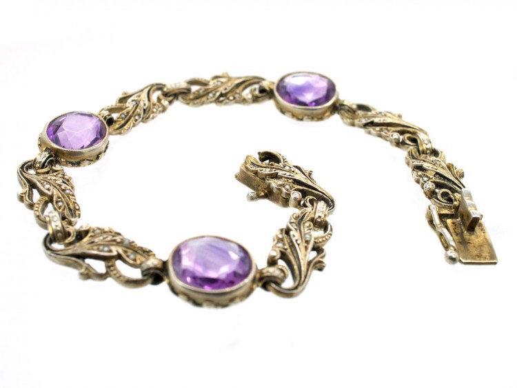 Edwardian Silver, Amethyst & Pearl Bracelet