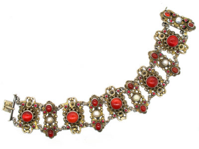 Austro-Hungarian Silver Bracelet set with Carnelians, Pearls & Garnets