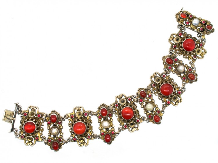 Austro-Hungarian Silver Bracelet set with Carnelians, Pearls & Garnets