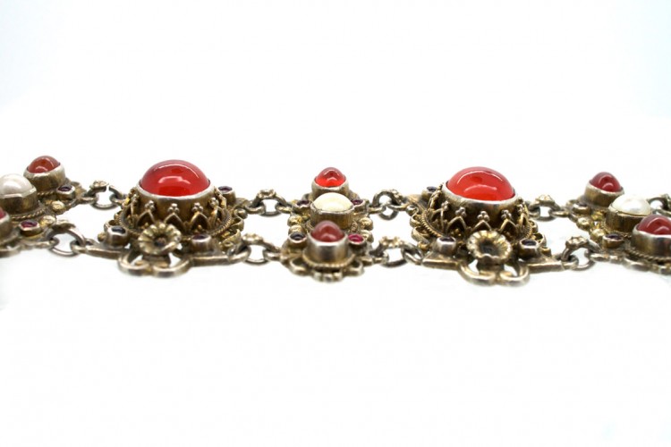 Austro-Hungarian Silver Bracelet set with Carnelians, Pearls & Garnets