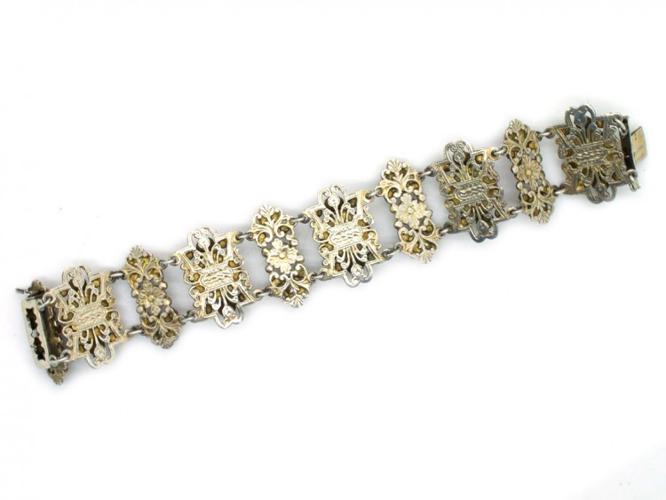Austro-Hungarian Silver Bracelet set with Carnelians, Pearls & Garnets