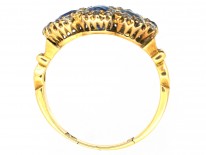 Edwardian 18ct Gold Triple Cluster Diamond & Sapphire Ring