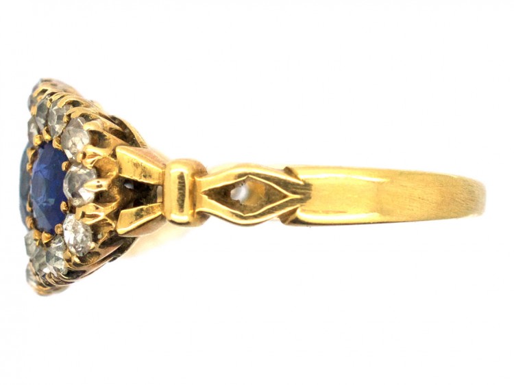 Edwardian 18ct Gold Triple Cluster Diamond & Sapphire Ring