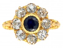 Edwardian 18ct Gold Diamond & Sapphire Cluster Ring