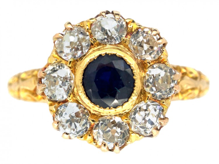 Edwardian 18ct Gold Diamond & Sapphire Cluster Ring