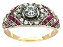 Art Deco Ruby ​& Diamond Chevron Design Ring