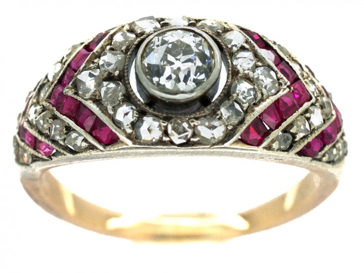 Art Deco Ruby ​& Diamond Chevron Design Ring