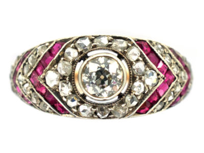 Art Deco Ruby ​& Diamond Chevron Design Ring
