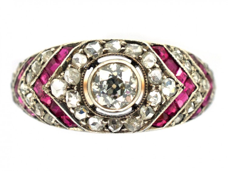 Art Deco Ruby ​& Diamond Chevron Design Ring