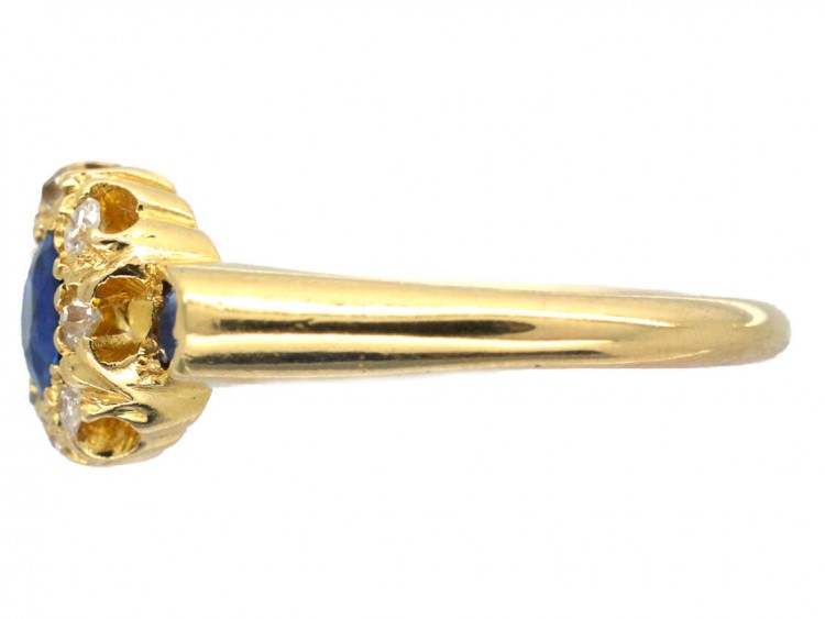 18ct Gold Edwardian Sapphire & Diamond Cluster Ring with Sapphire Shoulders