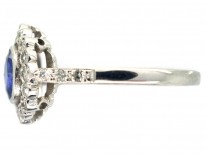 Ceylon Sapphire & Diamond Cluster Ring with Diamond Shoulders