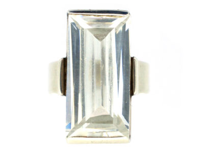 Large Rectangular Rock Crystal Silver Ring