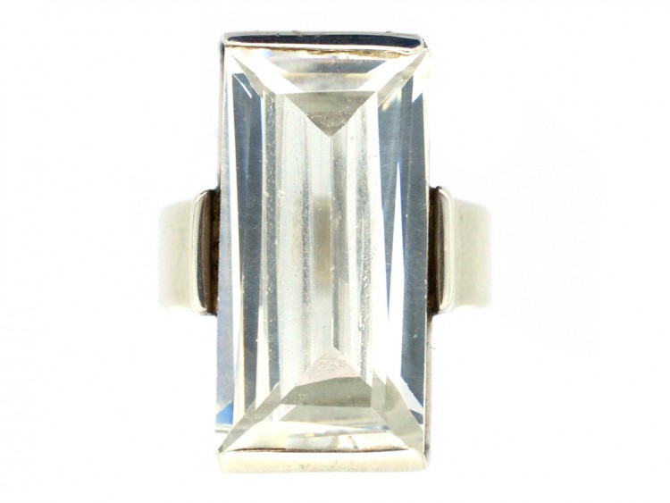 Large Rectangular Rock Crystal Silver Ring