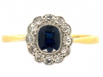 Edwardian 18ct & Platinum, Sapphire & Diamond Oval Cluster Ring