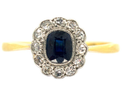 Edwardian 18ct & Platinum, Sapphire & Diamond Oval Cluster Ring