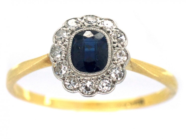 Edwardian 18ct & Platinum, Sapphire & Diamond Oval Cluster Ring