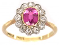 Edwardian Pink Sapphire & Diamond Cluster Ring