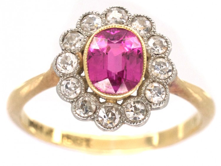 Edwardian Pink Sapphire & Diamond Cluster Ring