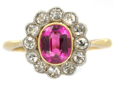 Edwardian Pink Sapphire & Diamond Cluster Ring