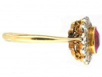 Edwardian Pink Sapphire & Diamond Cluster Ring