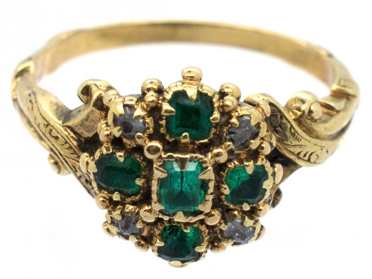 Georgian 18ct Gold, Emerald & Diamond Ring