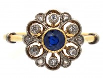 Edwardian 18ct Gold, Sapphire & Diamond Cluster Ring