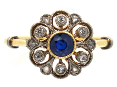 Edwardian 18ct Gold, Sapphire & Diamond Cluster Ring