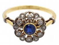Edwardian 18ct Gold, Sapphire & Diamond Cluster Ring
