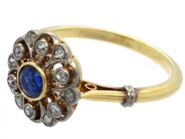 Edwardian 18ct Gold, Sapphire & Diamond Cluster Ring