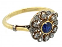 Edwardian 18ct Gold, Sapphire & Diamond Cluster Ring