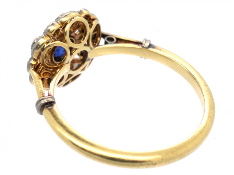 Edwardian 18ct Gold, Sapphire & Diamond Cluster Ring