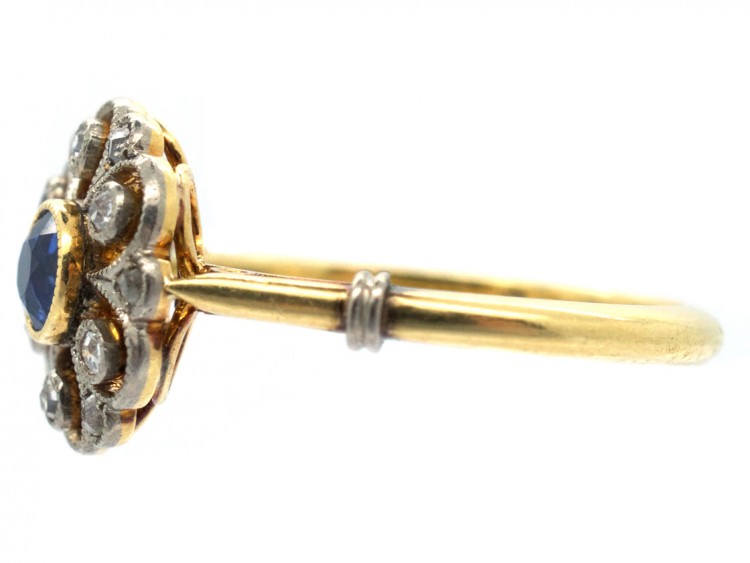 Edwardian 18ct Gold, Sapphire & Diamond Cluster Ring