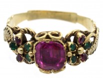 Late Georgian 15ct Gold, Ruby & Emerald Double Pansy Ring with Central Ruby