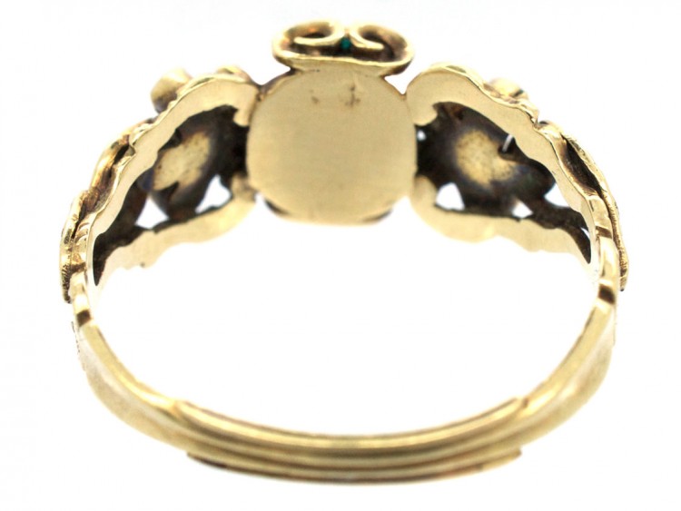 Late Georgian 15ct Gold, Ruby & Emerald Double Pansy Ring with Central Ruby