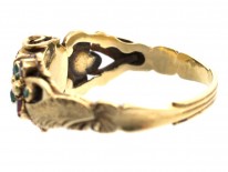 Late Georgian 15ct Gold, Ruby & Emerald Double Pansy Ring with Central Ruby