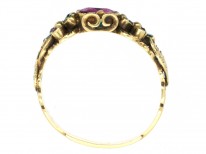 Late Georgian 15ct Gold, Ruby & Emerald Double Pansy Ring with Central Ruby