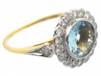 Edwardian 18ct Gold & Platinum, Diamond & Aquamarine Cluster Ring