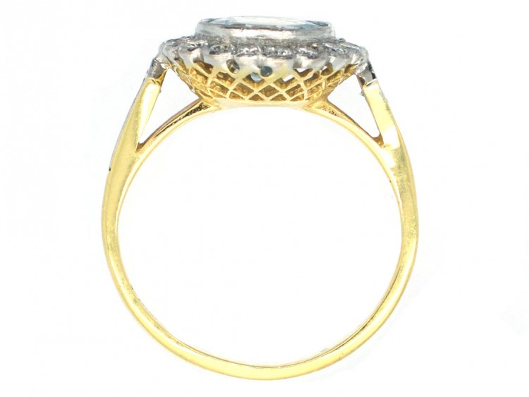 Edwardian 18ct Gold & Platinum, Diamond & Aquamarine Cluster Ring