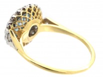 Edwardian 18ct Gold & Platinum, Diamond & Aquamarine Cluster Ring
